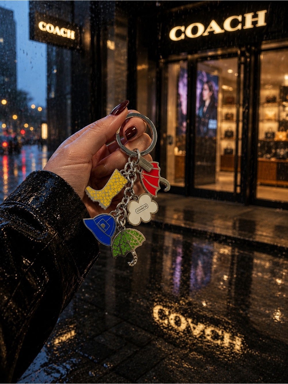 Coach Multicolor Rainy Day Charm Key Ring — Yellow, Red, Blue, Green, White